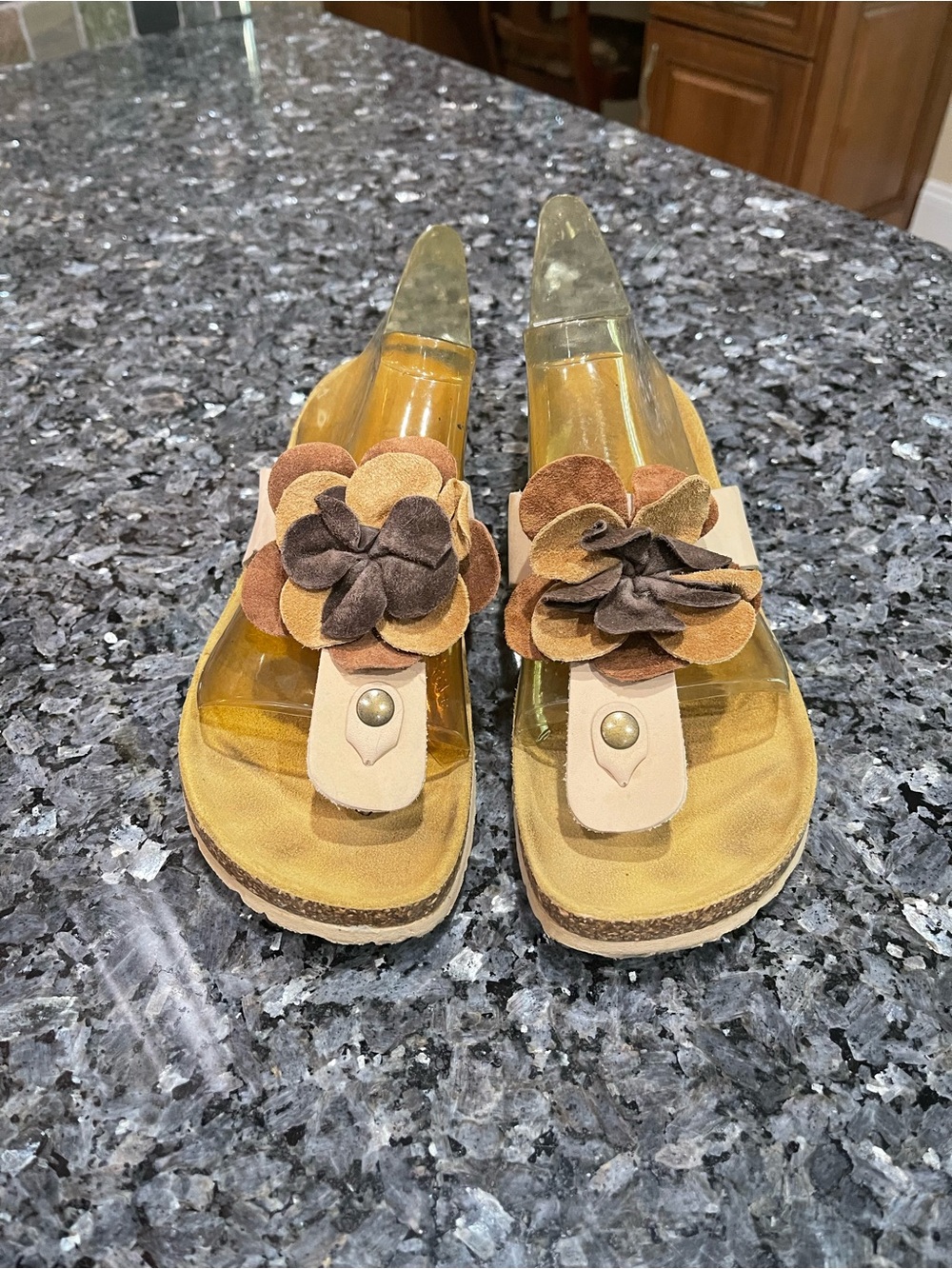 Lorenzo Chelini Floral Sandals Tan and Brown Suede Leather Made in Italy 8